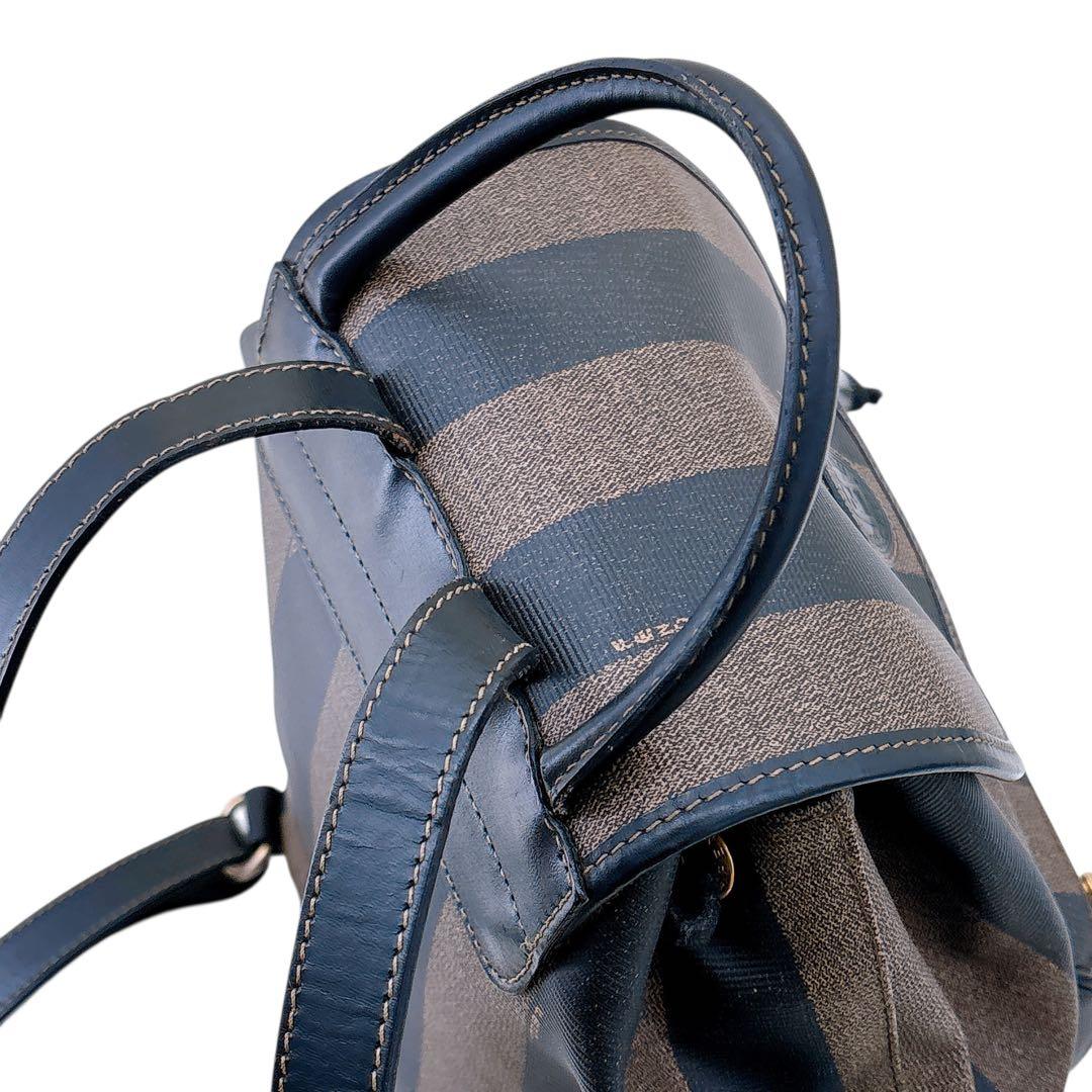 【希少】FENDI リュック ペカン柄 バックパック 巾着 レザー PVC 黒