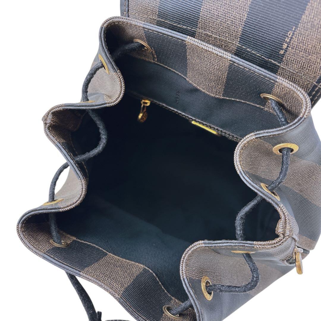 【希少】FENDI リュック ペカン柄 バックパック 巾着 レザー PVC 黒