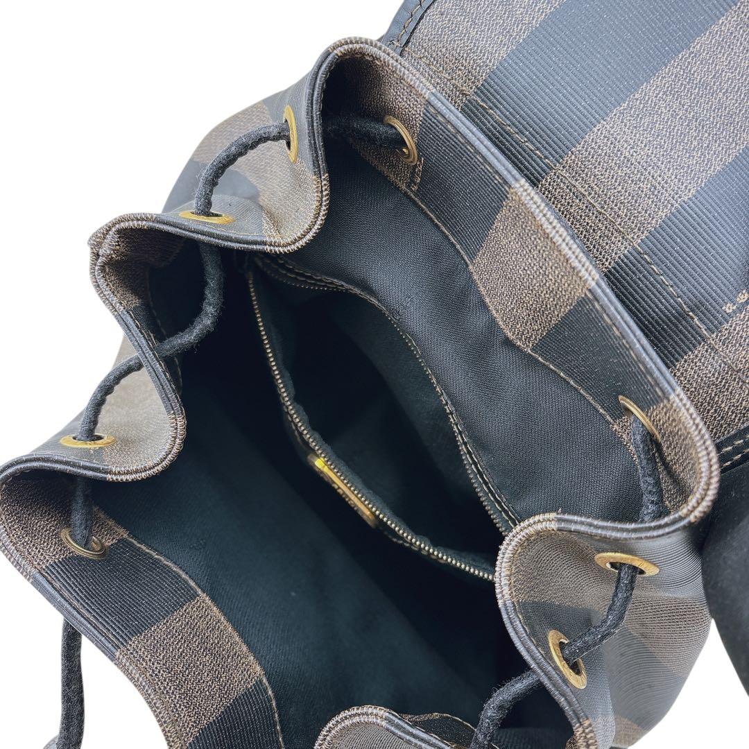 【希少】FENDI リュック ペカン柄 バックパック 巾着 レザー PVC 黒