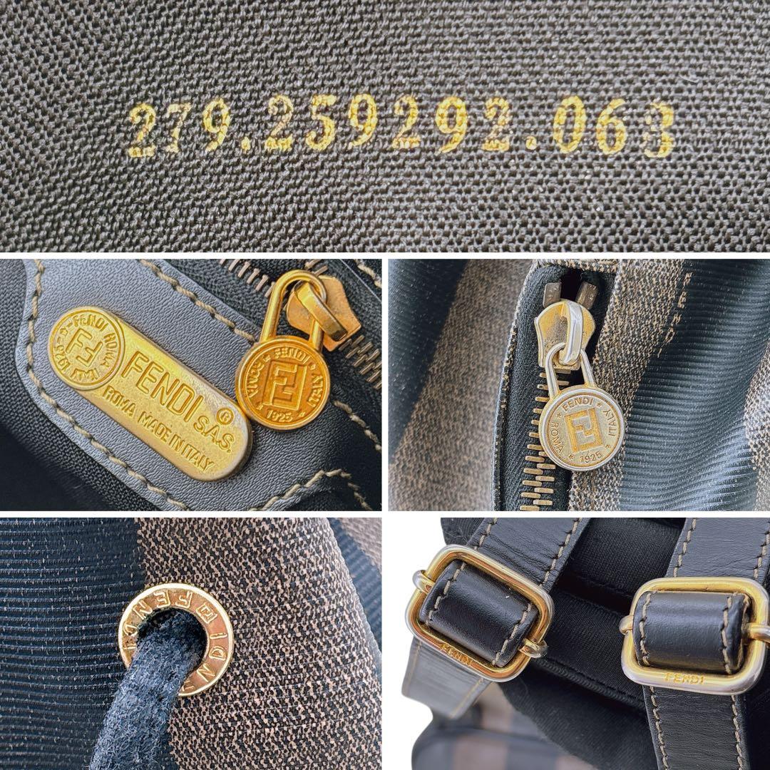 【希少】FENDI リュック ペカン柄 バックパック 巾着 レザー PVC 黒