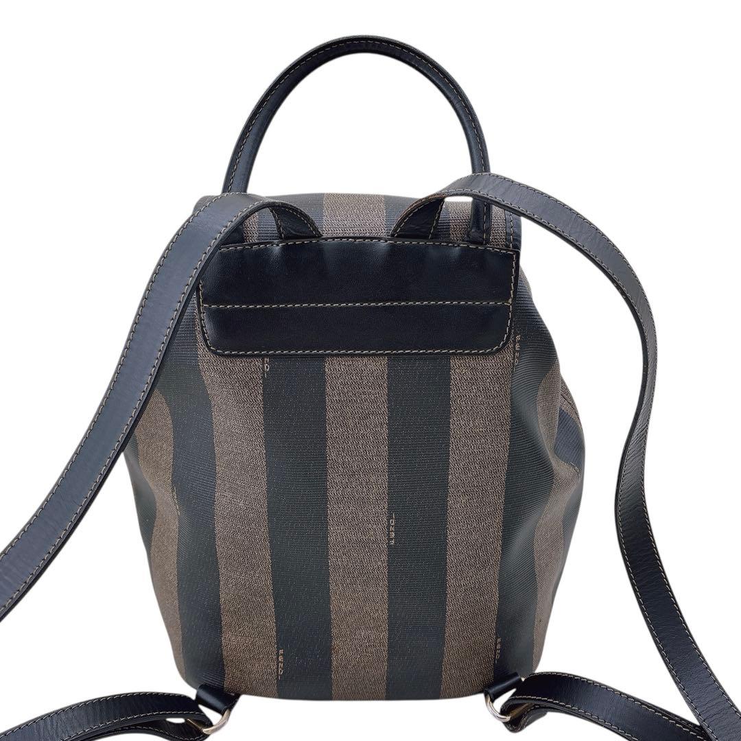 【希少】FENDI リュック ペカン柄 バックパック 巾着 レザー PVC 黒