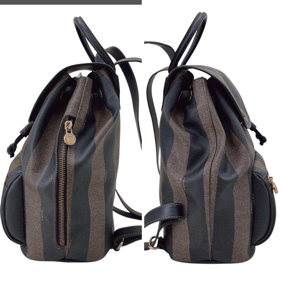 【希少】FENDI リュック ペカン柄 バックパック 巾着 レザー PVC 黒