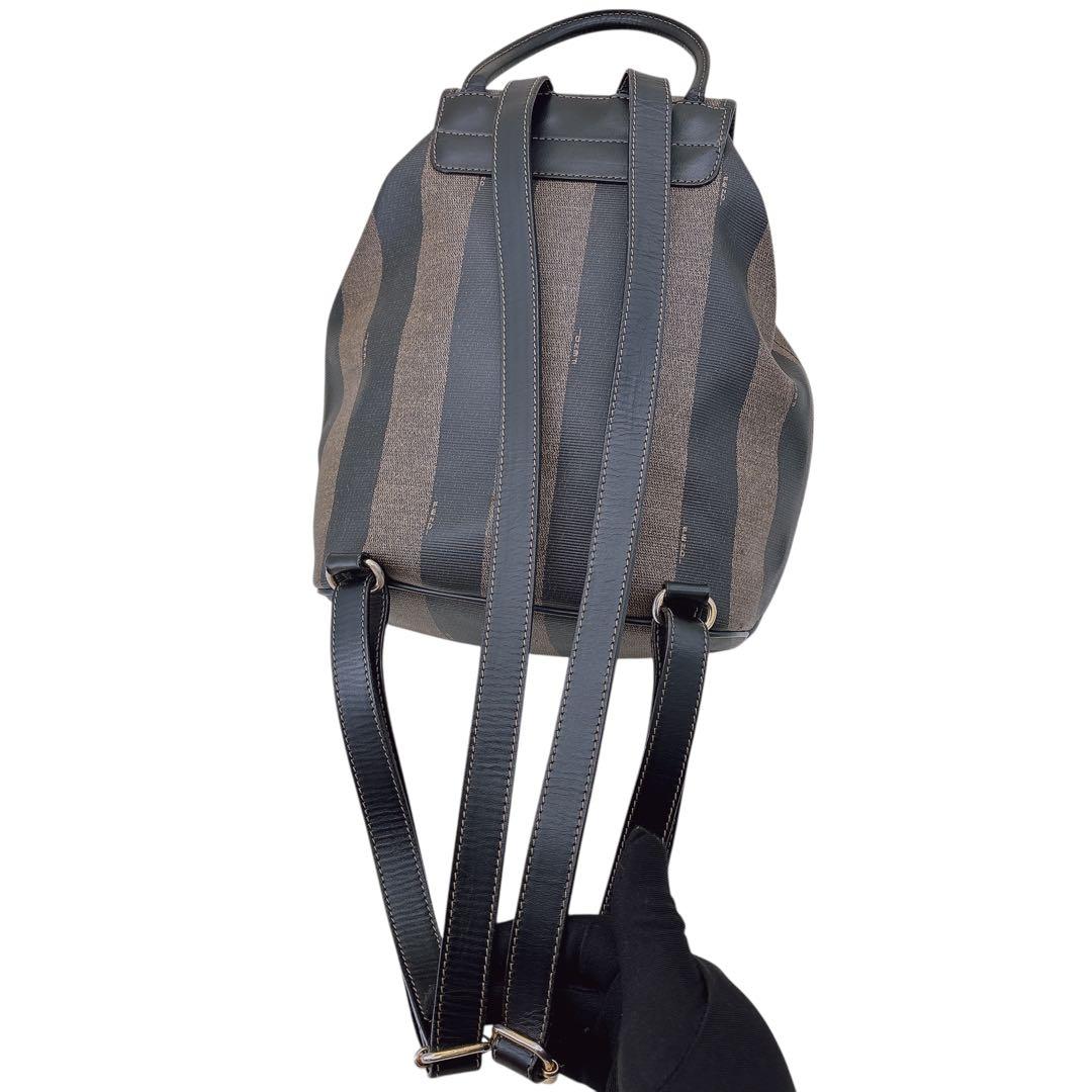 【希少】FENDI リュック ペカン柄 バックパック 巾着 レザー PVC 黒