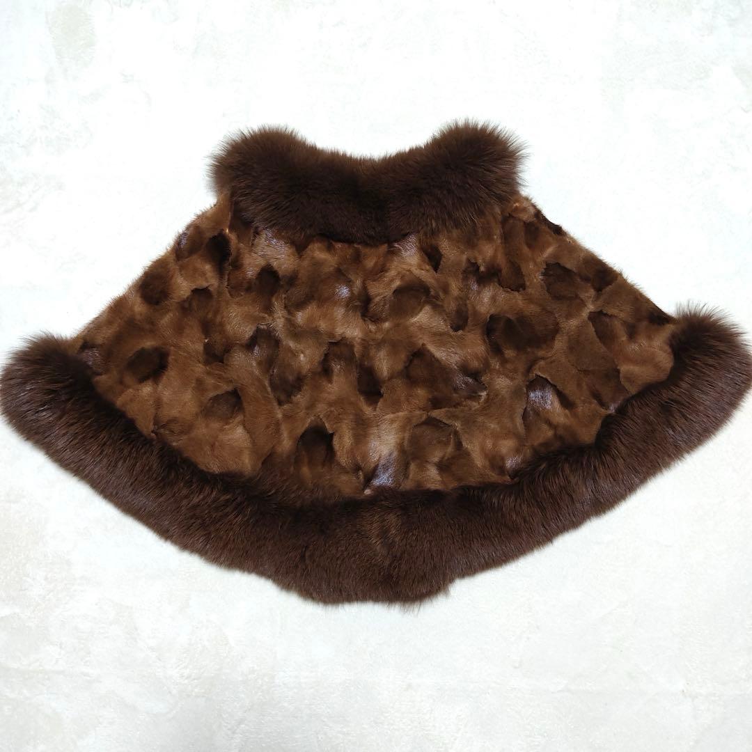 デンマークミンク　毛皮 ミンク ポンチョ ケープ 羽織り