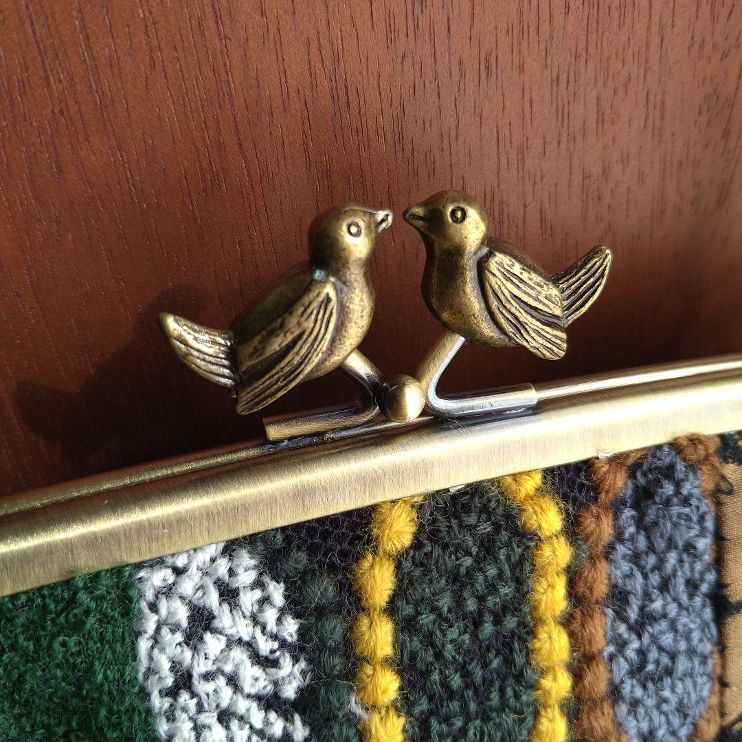 new❁ 小鳥の親子がま口長財布/ brownmix☆ミナペルホネンハンドメイド