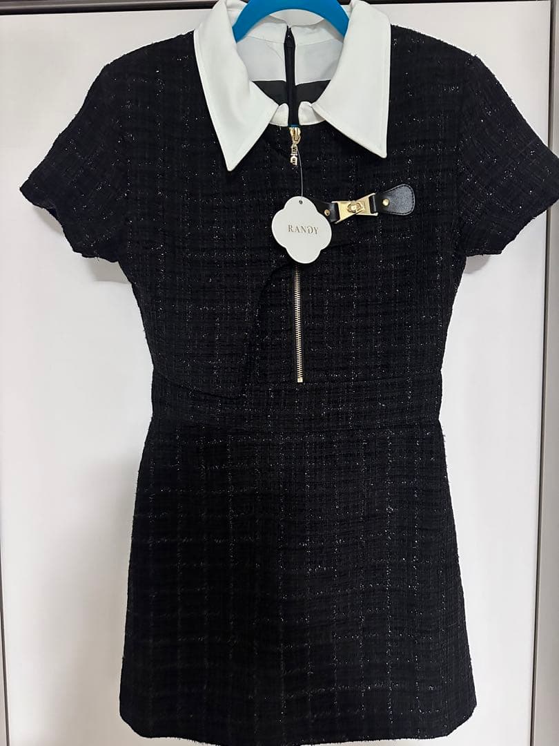 Randy アシンメトリーツイードハーフスリーブドレス 黒 Sサイズ