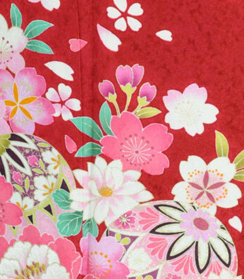 中古品】成人式・卒業式・振袖 「赤梅ボタン」b270 身長 150〜168cm