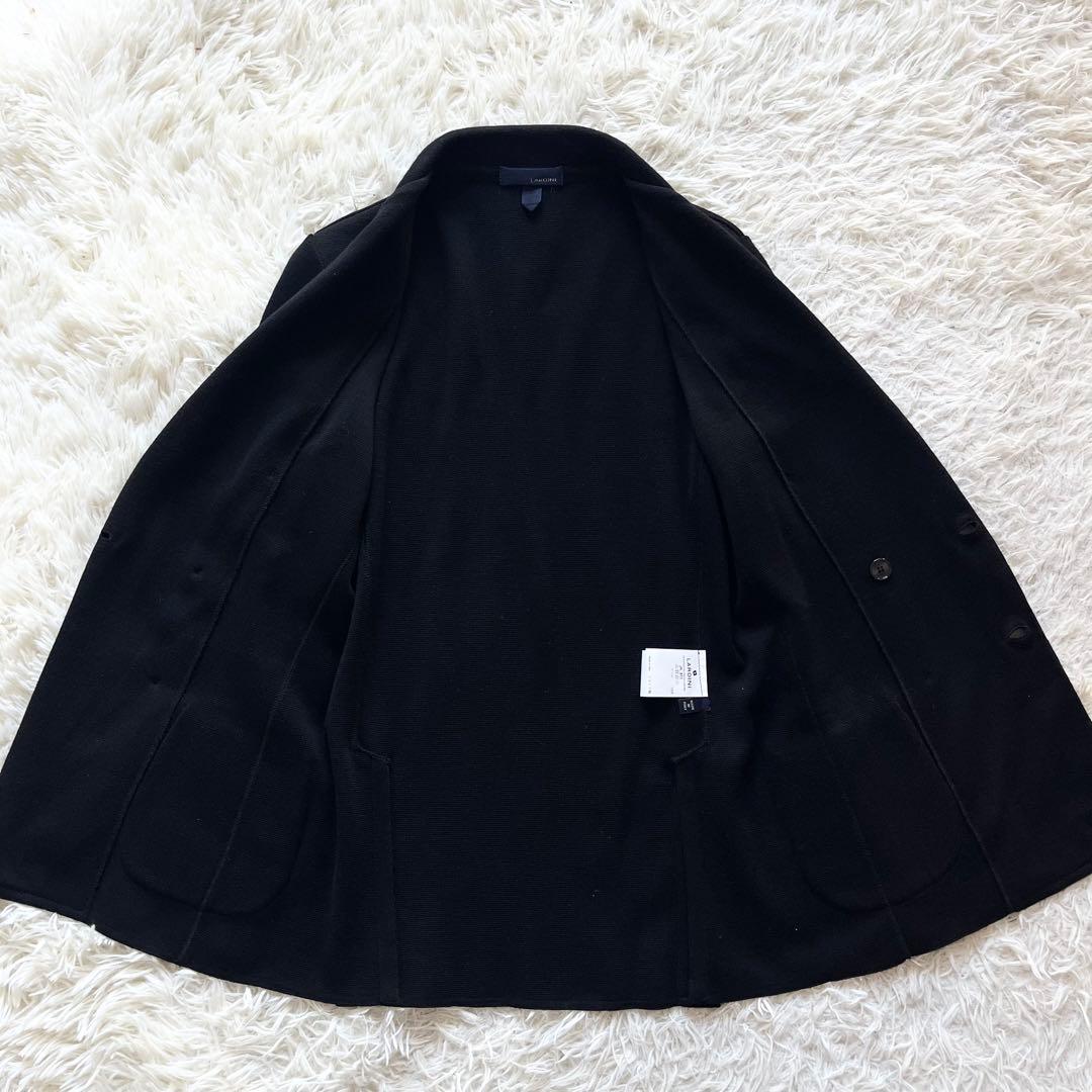 <美品>LARDINI ブラック ウール ニット ダブルジャケット サイズS