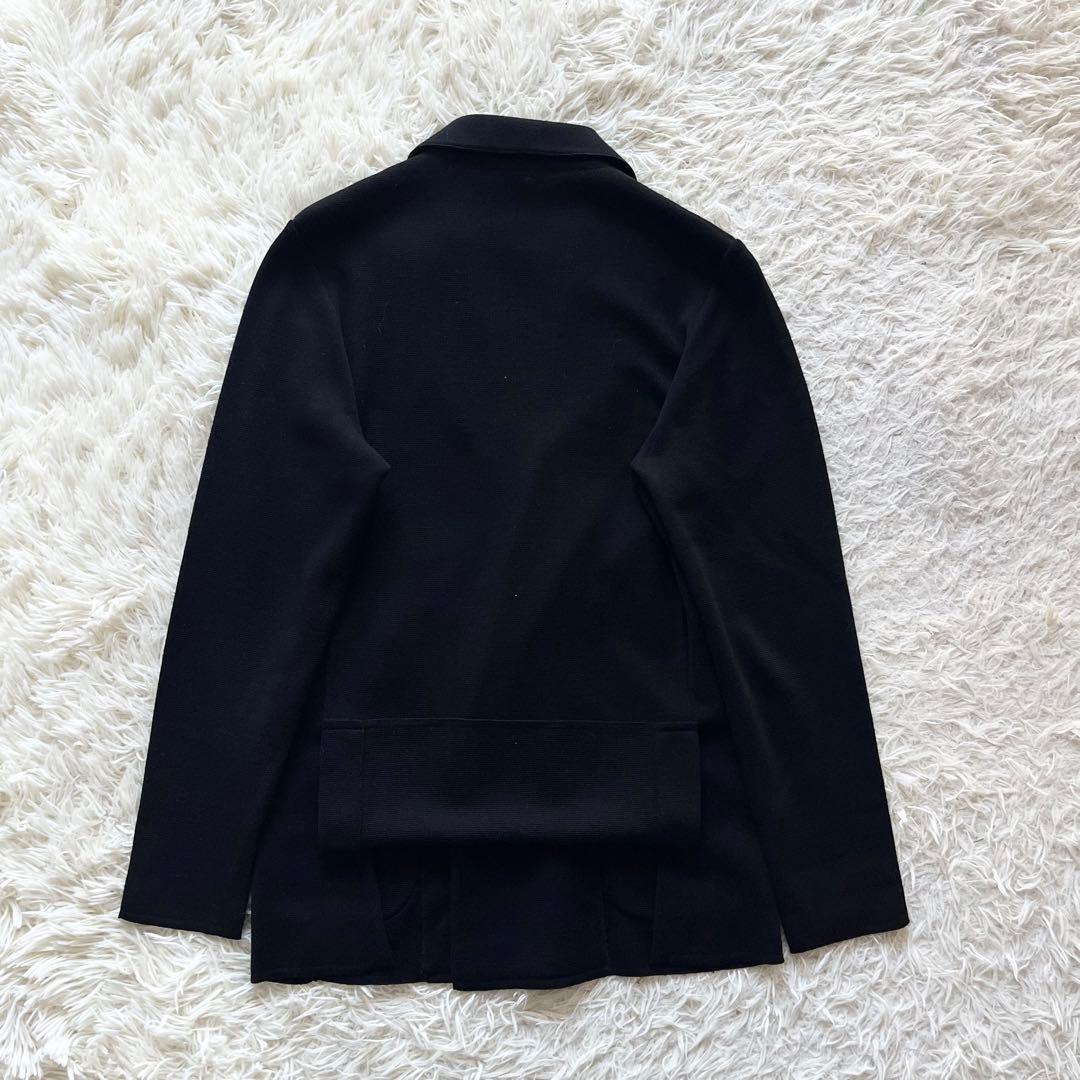 <美品>LARDINI ブラック ウール ニット ダブルジャケット サイズS