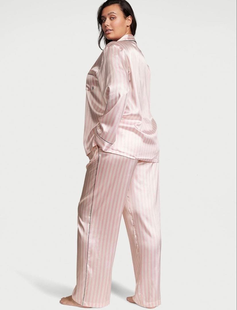Victoria's Secret ピンクストライプ サテンパジャマセット