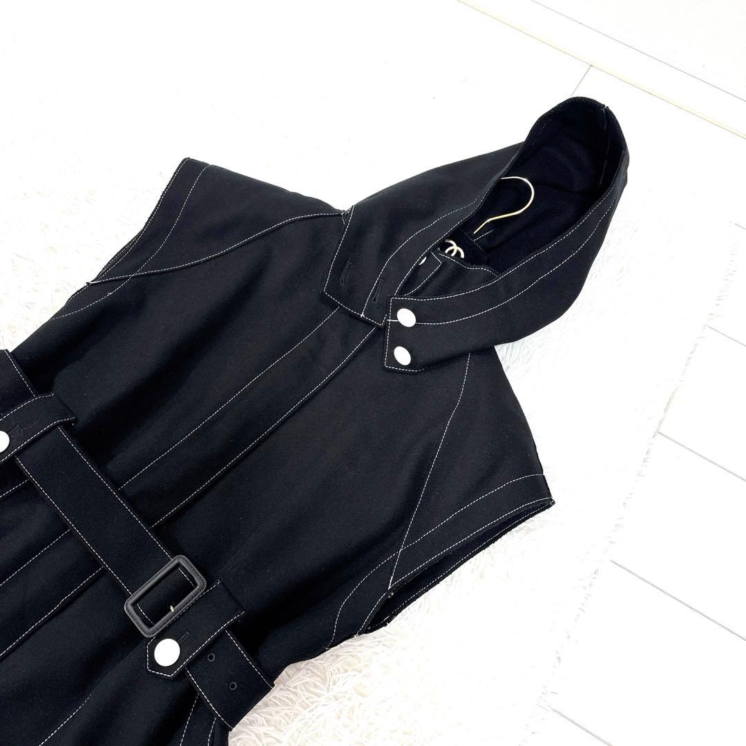 アドーア ADORE SUPER100 メルトンジレ ノースリーブコート 黒