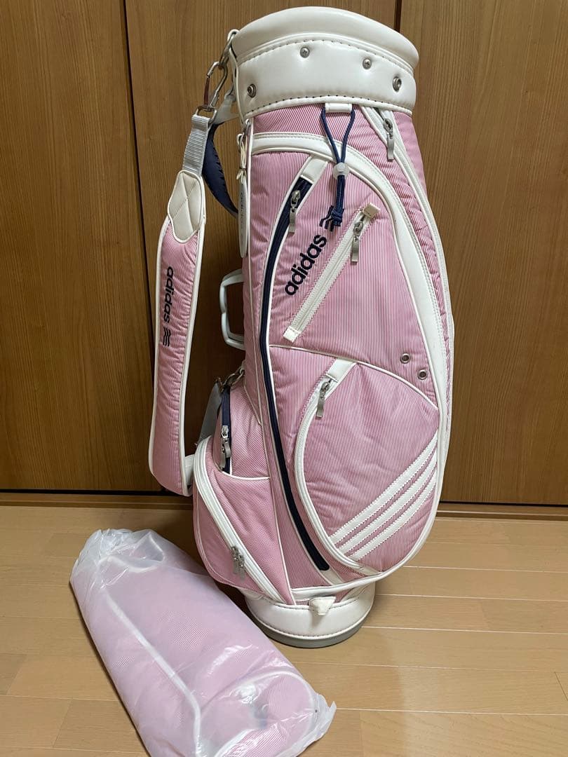 adidas ピンク キャディバッグ　ストライプ