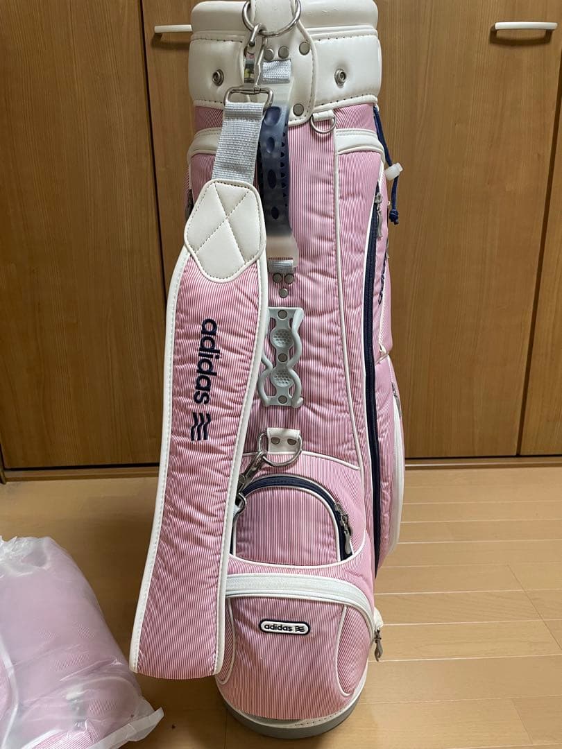 adidas ピンク キャディバッグ　ストライプ