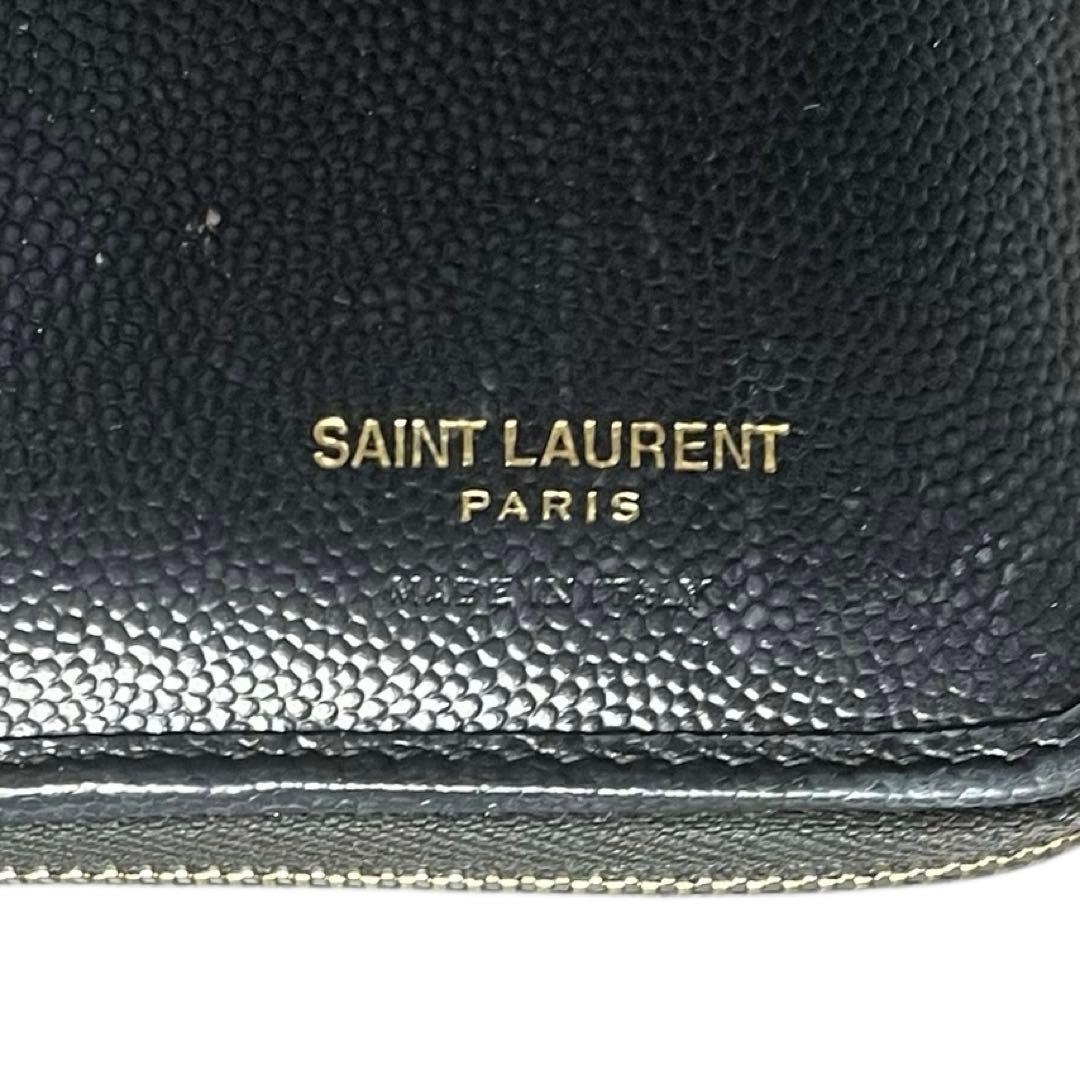 美品 サンローラン 財布 YSL キャビアスキン ブラック コンパクト 折財布