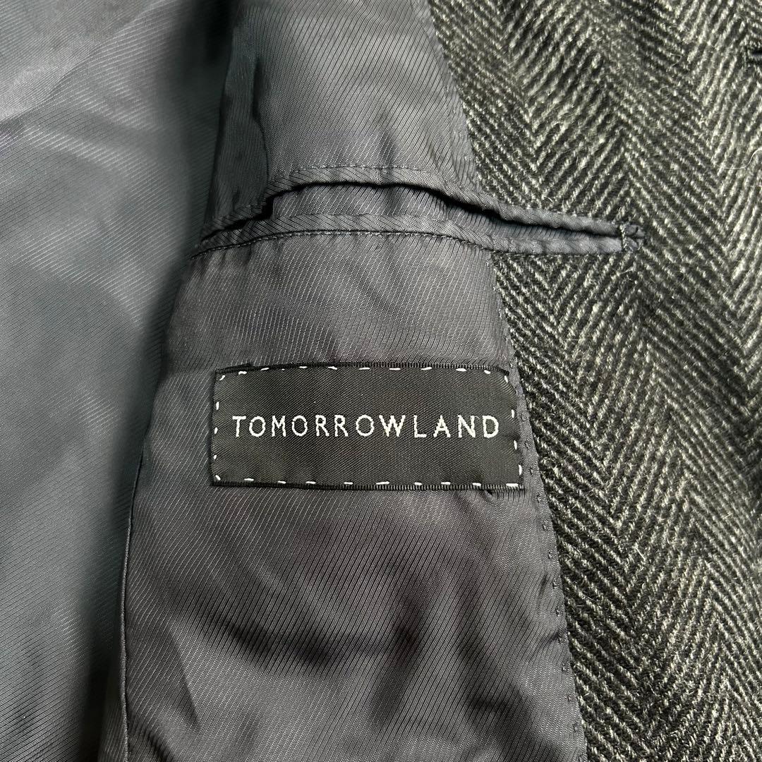TOMORROWLAND カシミヤ 牛革 ステンカラーコート ヘリンボーン柄