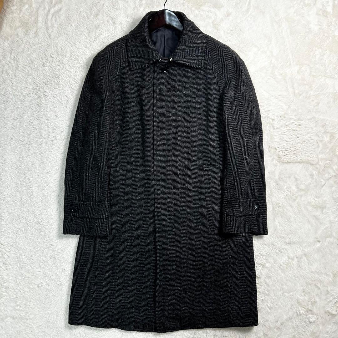 TOMORROWLAND カシミヤ 牛革 ステンカラーコート ヘリンボーン柄