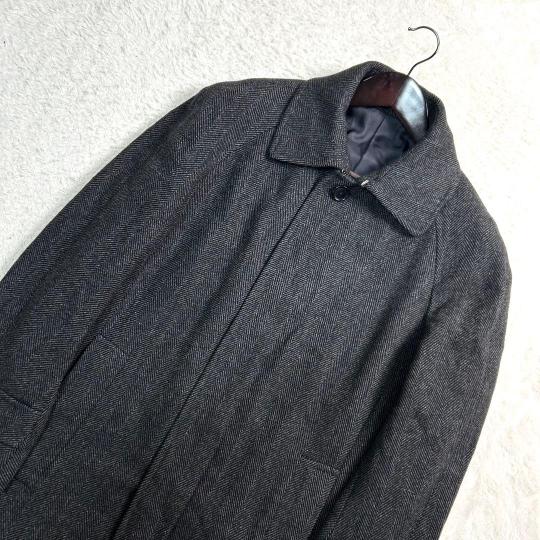 TOMORROWLAND カシミヤ 牛革 ステンカラーコート ヘリンボーン柄