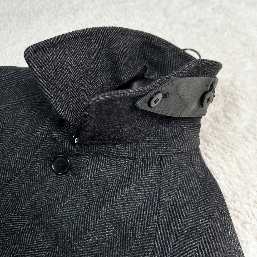 TOMORROWLAND カシミヤ 牛革 ステンカラーコート ヘリンボーン柄