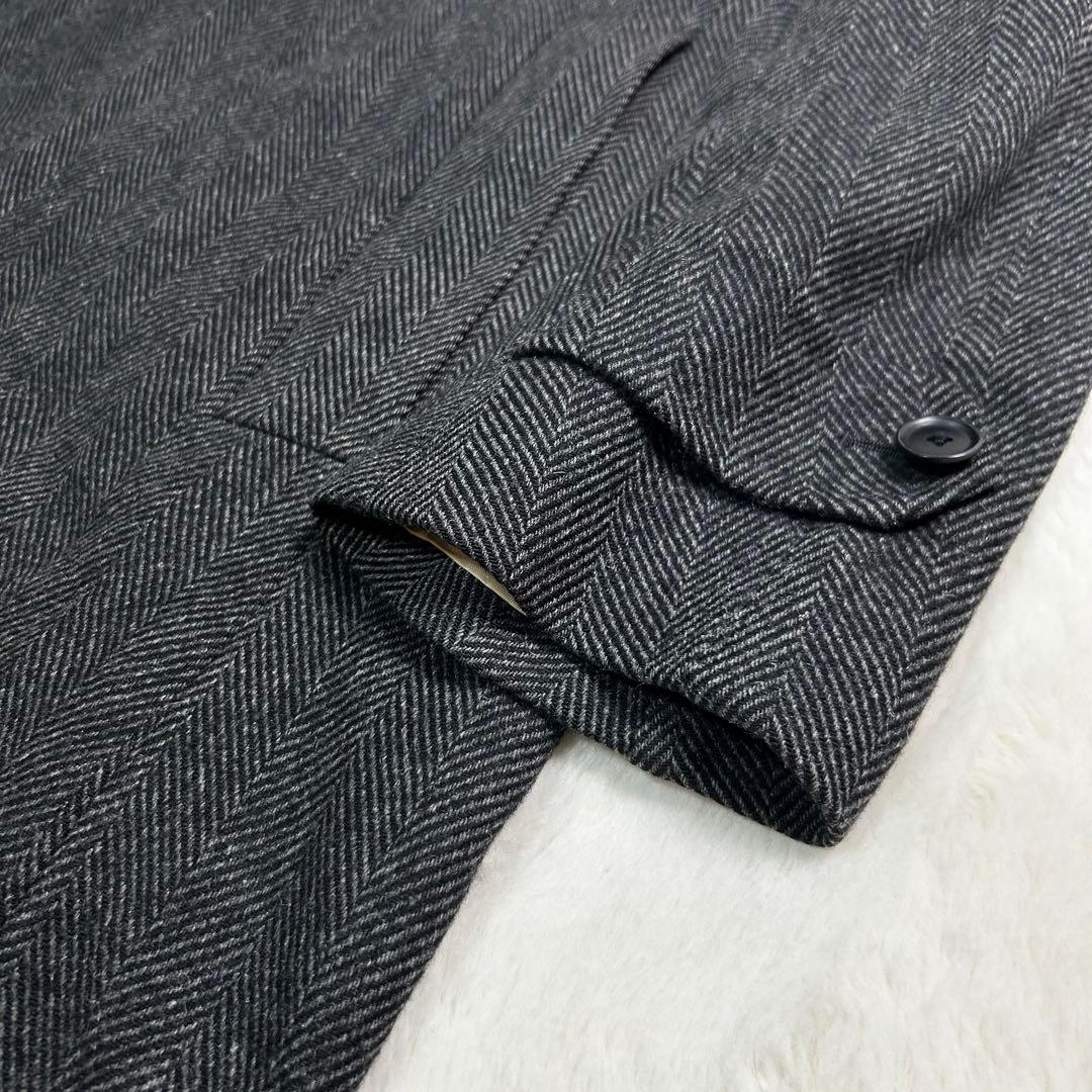 TOMORROWLAND カシミヤ 牛革 ステンカラーコート ヘリンボーン柄