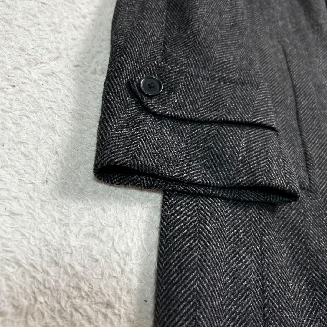 TOMORROWLAND カシミヤ 牛革 ステンカラーコート ヘリンボーン柄