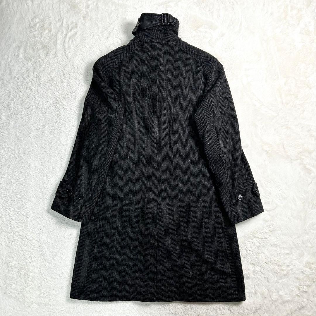 TOMORROWLAND カシミヤ 牛革 ステンカラーコート ヘリンボーン柄