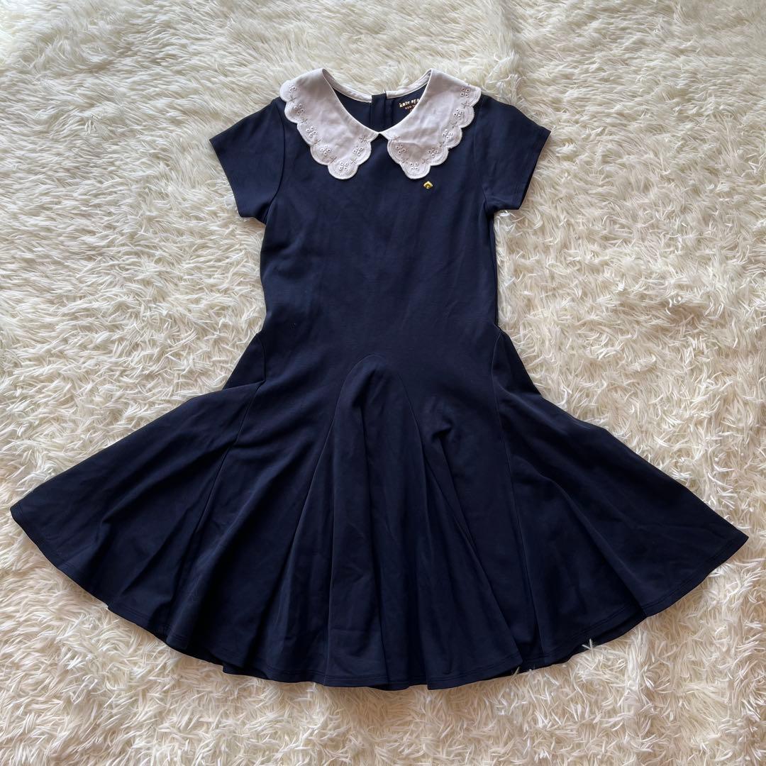 ケイトスペード キッズ ワンピース 半袖 レース襟付 刺繍ロゴ 150