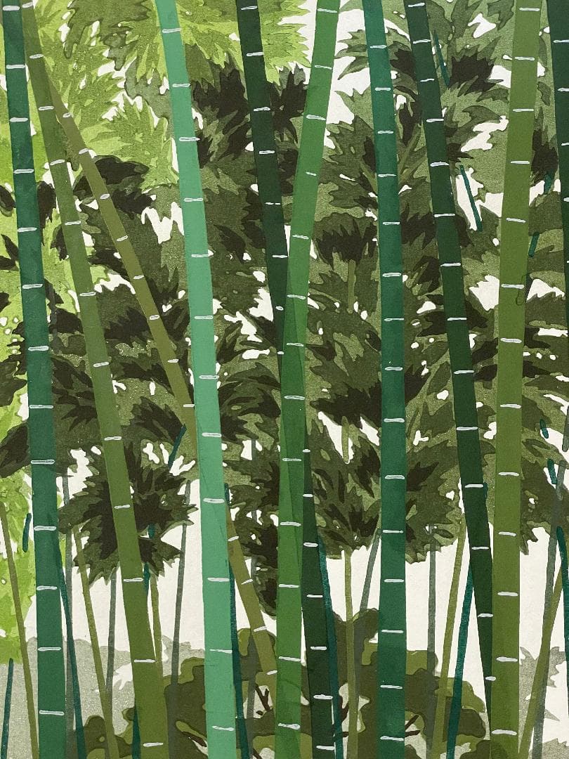 M*0様 「真作」井堂雅夫「雪花月 竹林」木版画　A.P　1995年　サイン有り