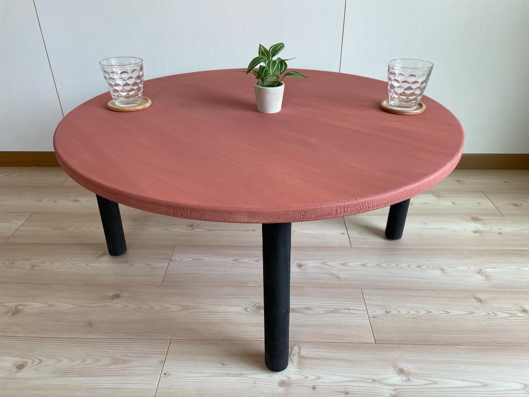 【サイズオーダー可】家具職人が造る丸型テーブル・アンティークコーラル