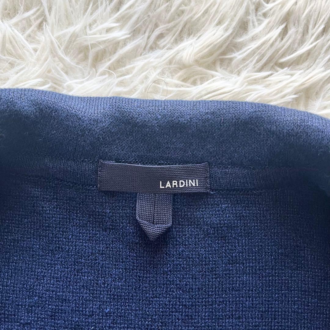 <美品> LARDINI 新ロゴ ネイビー ニット ジャケット サイズ S