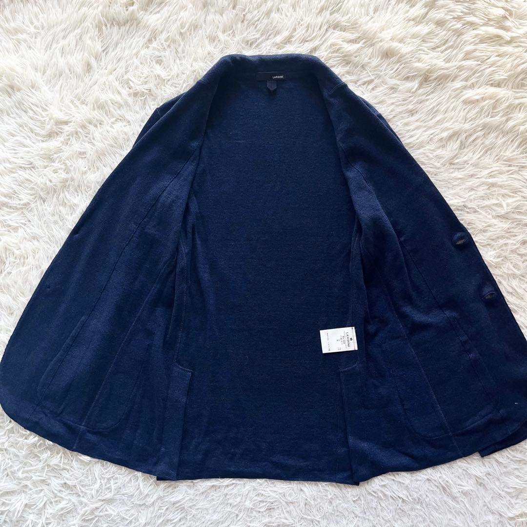 <美品> LARDINI 新ロゴ ネイビー ニット ジャケット サイズ S