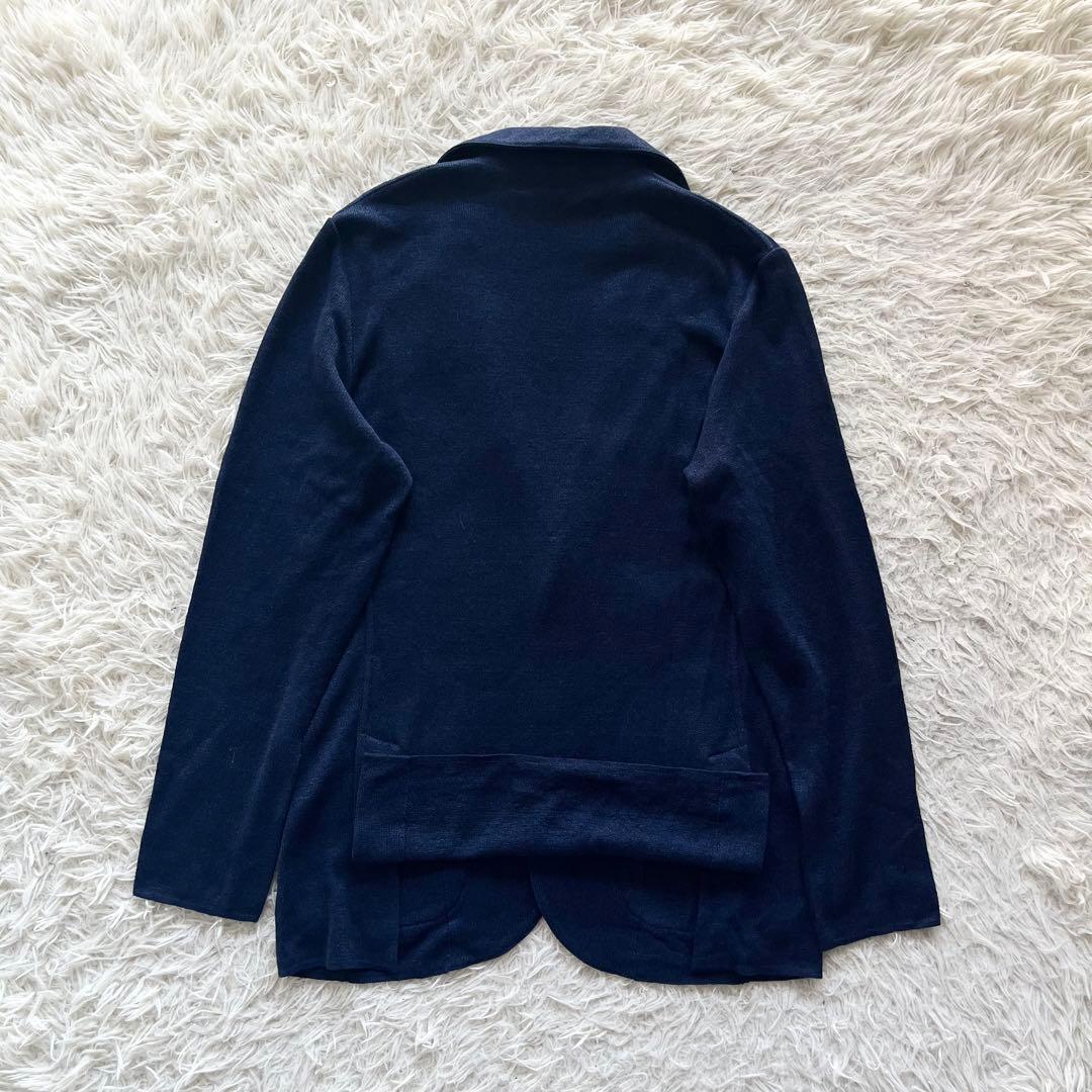 <美品> LARDINI 新ロゴ ネイビー ニット ジャケット サイズ S