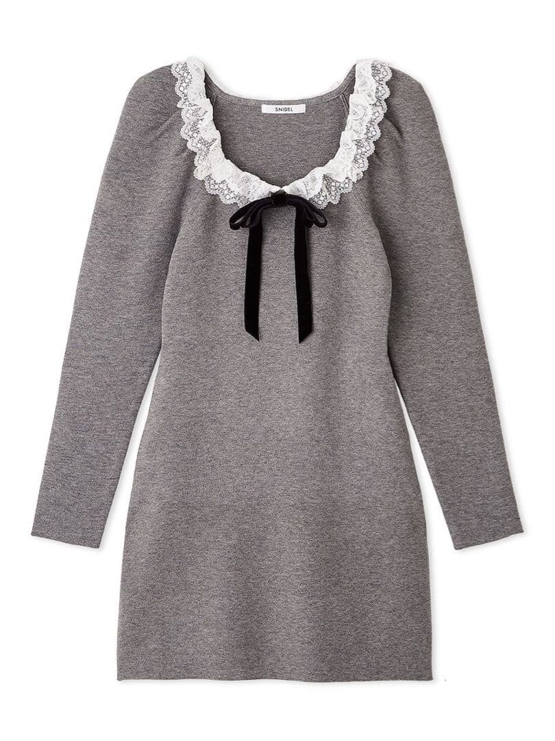 ウサギオンライン限定商品】SNIDEL フリルネックニットワンピース