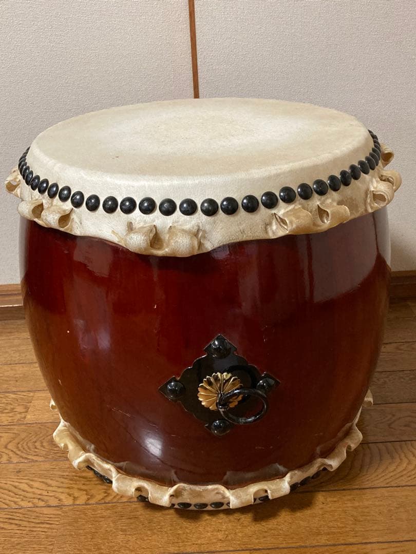 和太鼓　赤茶色　1.2尺太鼓　台座とバチ付き