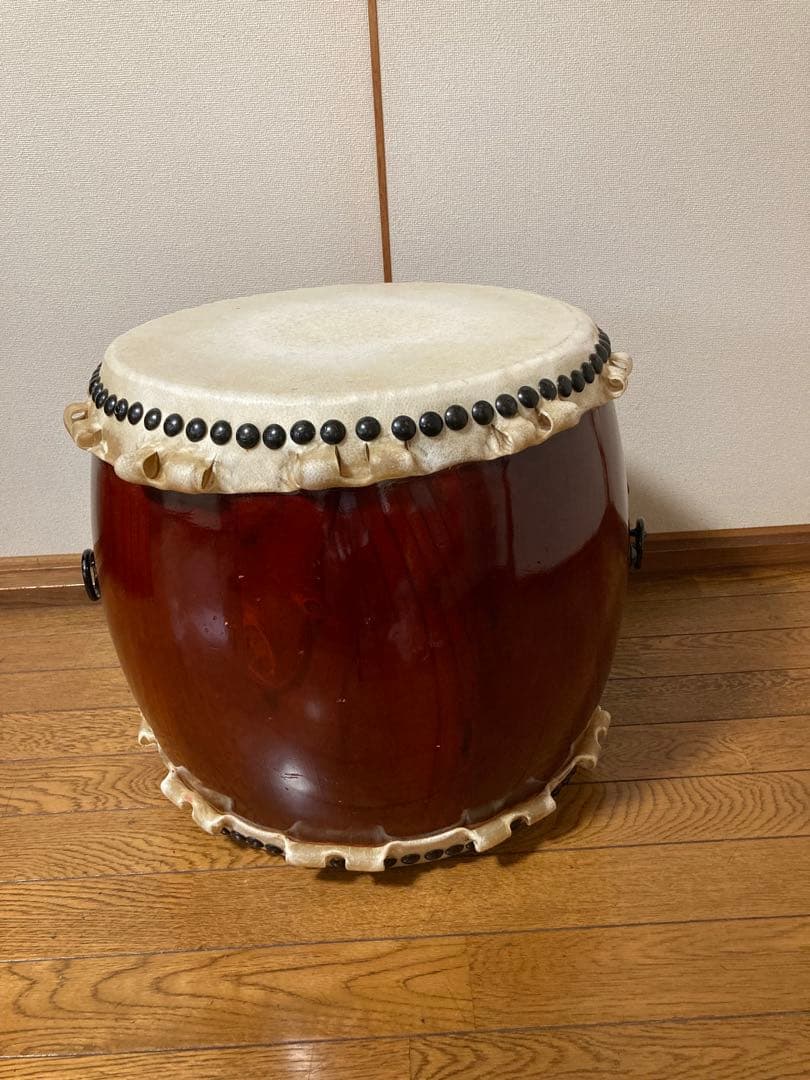 和太鼓　赤茶色　1.2尺太鼓　台座とバチ付き