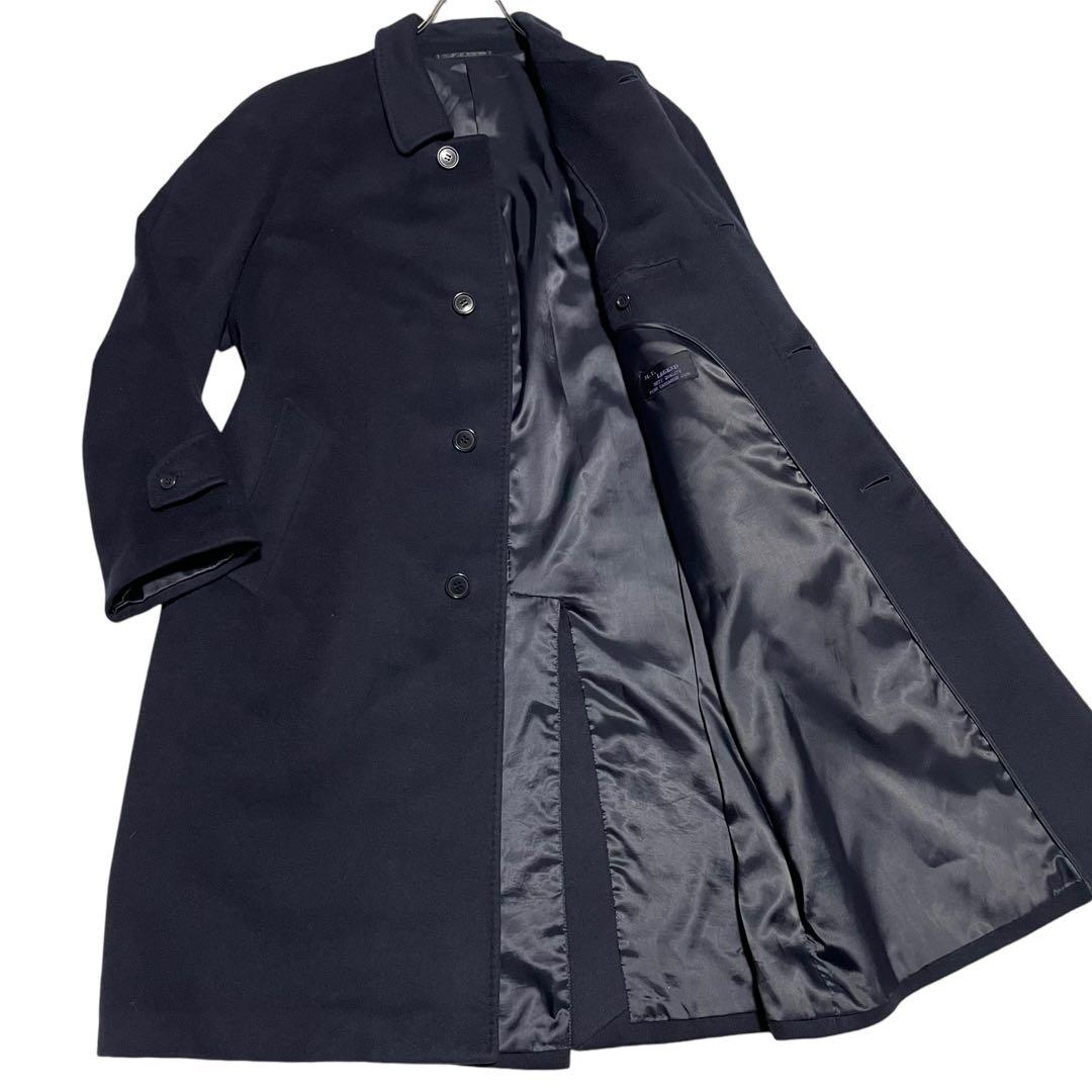 カシミヤ100%×大きいサイズ】マキシ丈比翼チェスターコート 濃紺 XL