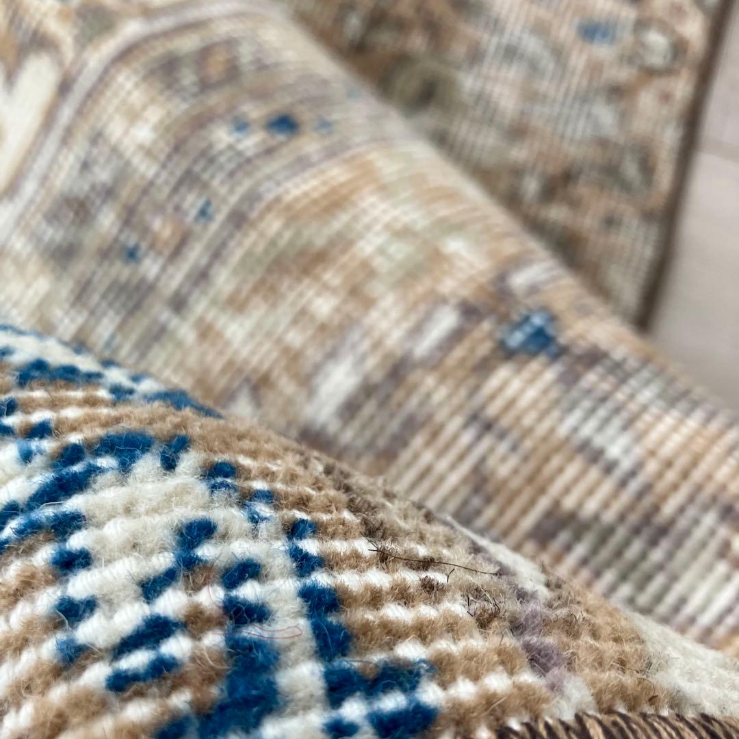 48×211ランナー　淡ブラウン　ブルー　ラインホワイト　トルコヴィンテージラグ