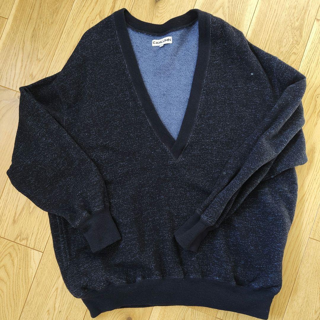 CAHLUMN メリノウールコットンループバック Vネック スウェットシャツ