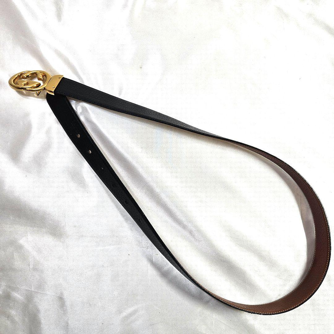 GUCCI ベルト GGマーモント ゴールド レザー ロゴ 黒 レディース