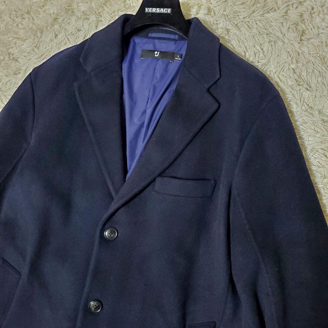 美品 UNIQLO +J カシミヤ混 Lサイズ ロングコート ネイビー