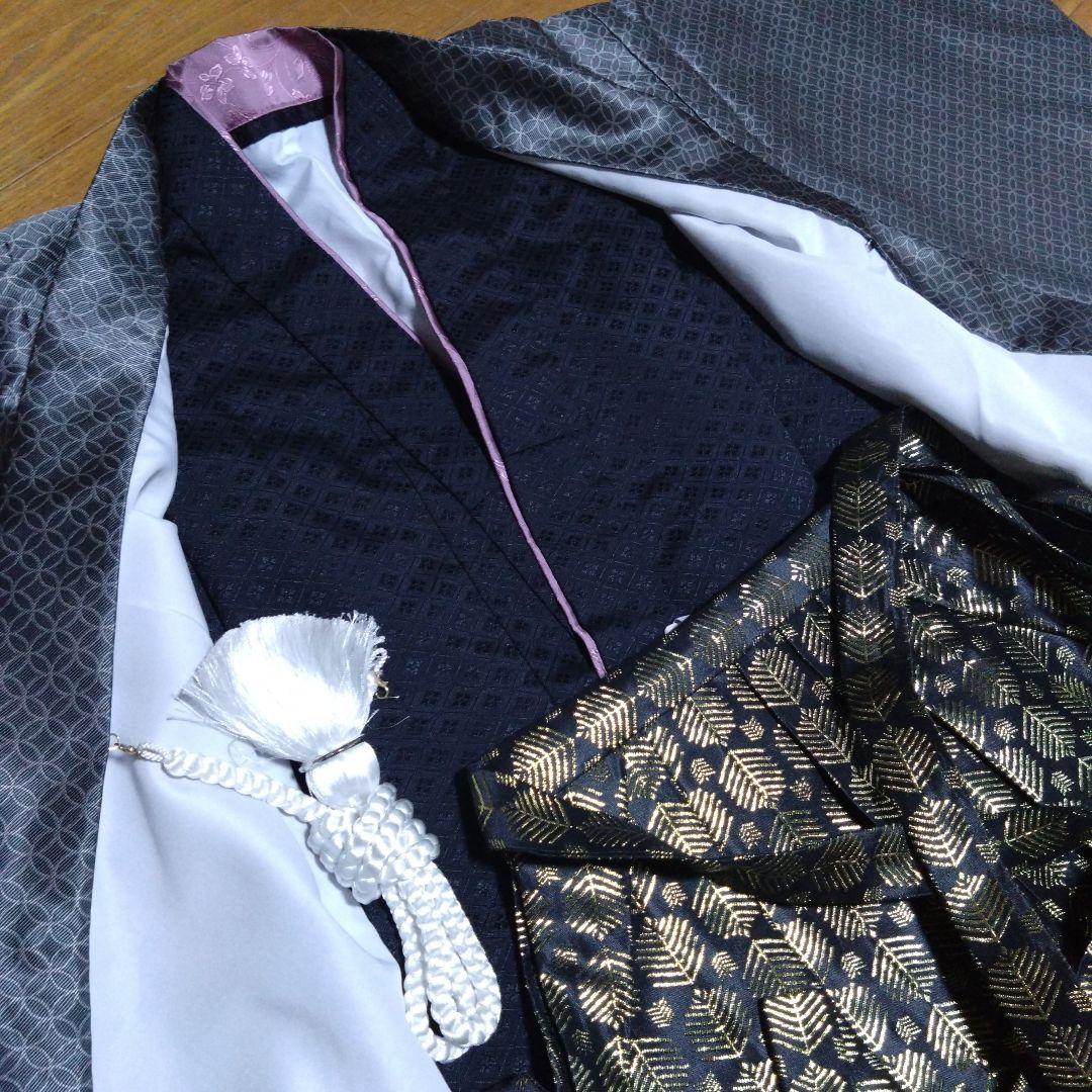ジュニア男の子羽織袴セット 濃グレー/七宝黒金