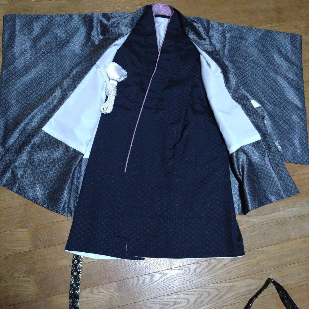 ジュニア男の子羽織袴セット 濃グレー/七宝黒金