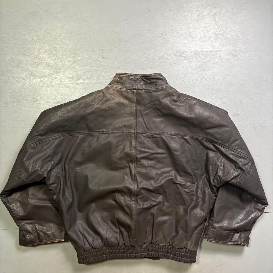 vintage レザーファイヤーマンジャケット　本革オールレザー　短丈　牛革　L