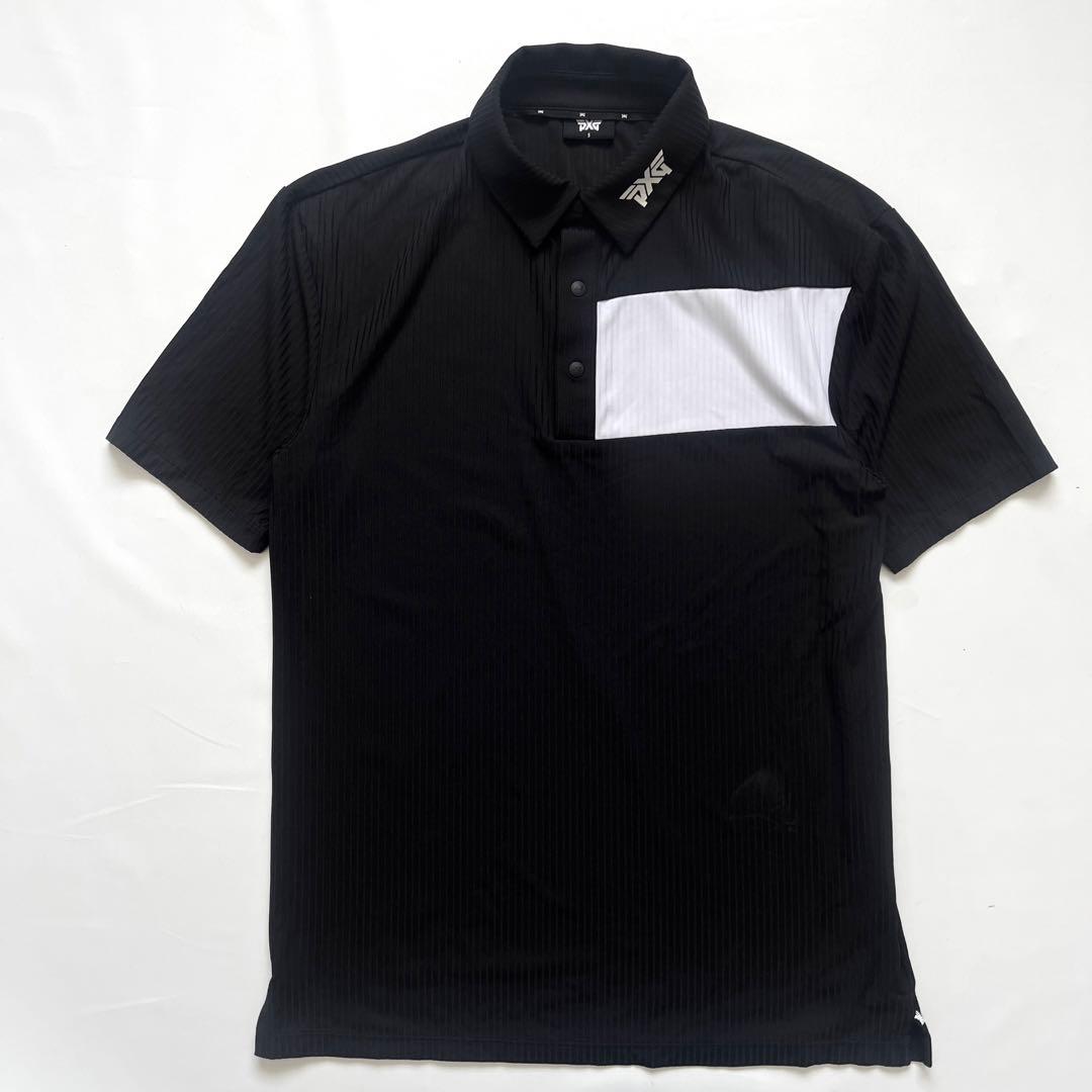 PXG ピーエックスジー　ポロシャツ　メンズ　ストレッチ　ロゴ　ブラック　黒　S