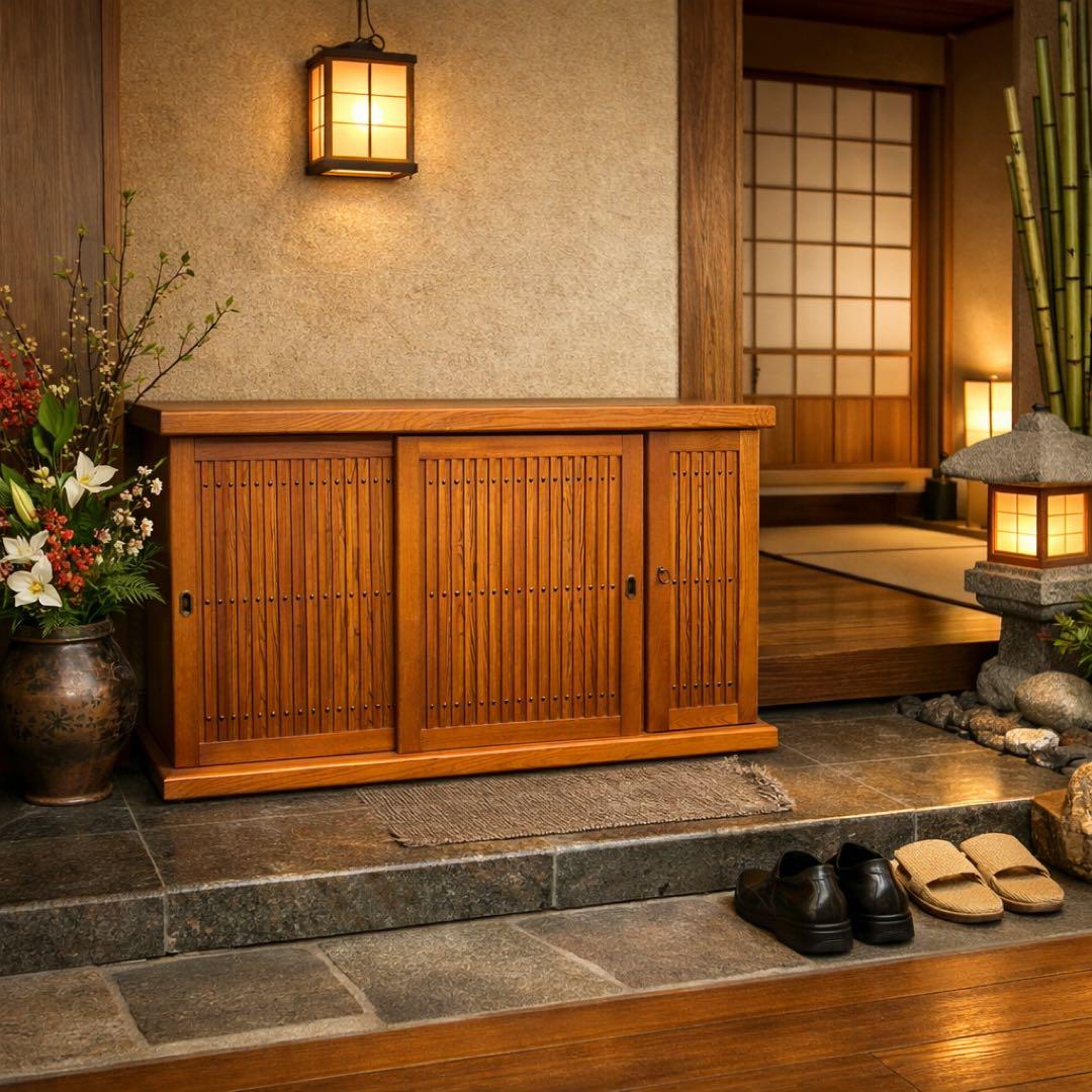 十万石印 シューズボックス 木製 下駄箱 和風 昭和 レトロ