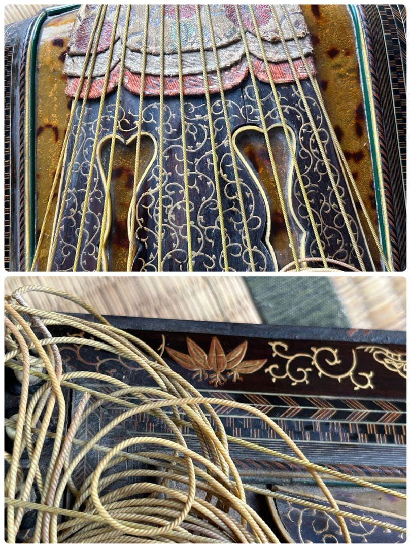 希少 琴 筝 13弦 鼈甲 蒔絵 琴柱 弦楽器 工芸品 源氏物語 ダメージ品