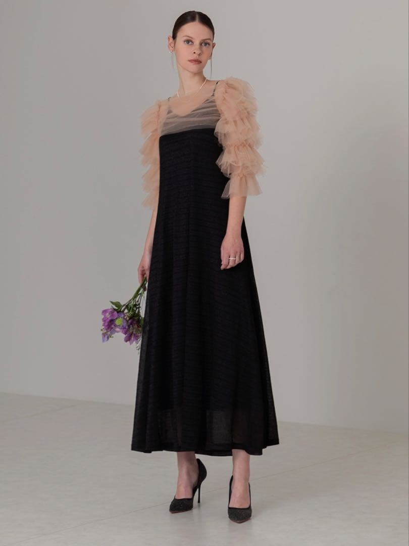 ティアードフリルチュールボレロワンピースドレス結婚式二次会パーティー成人式デート