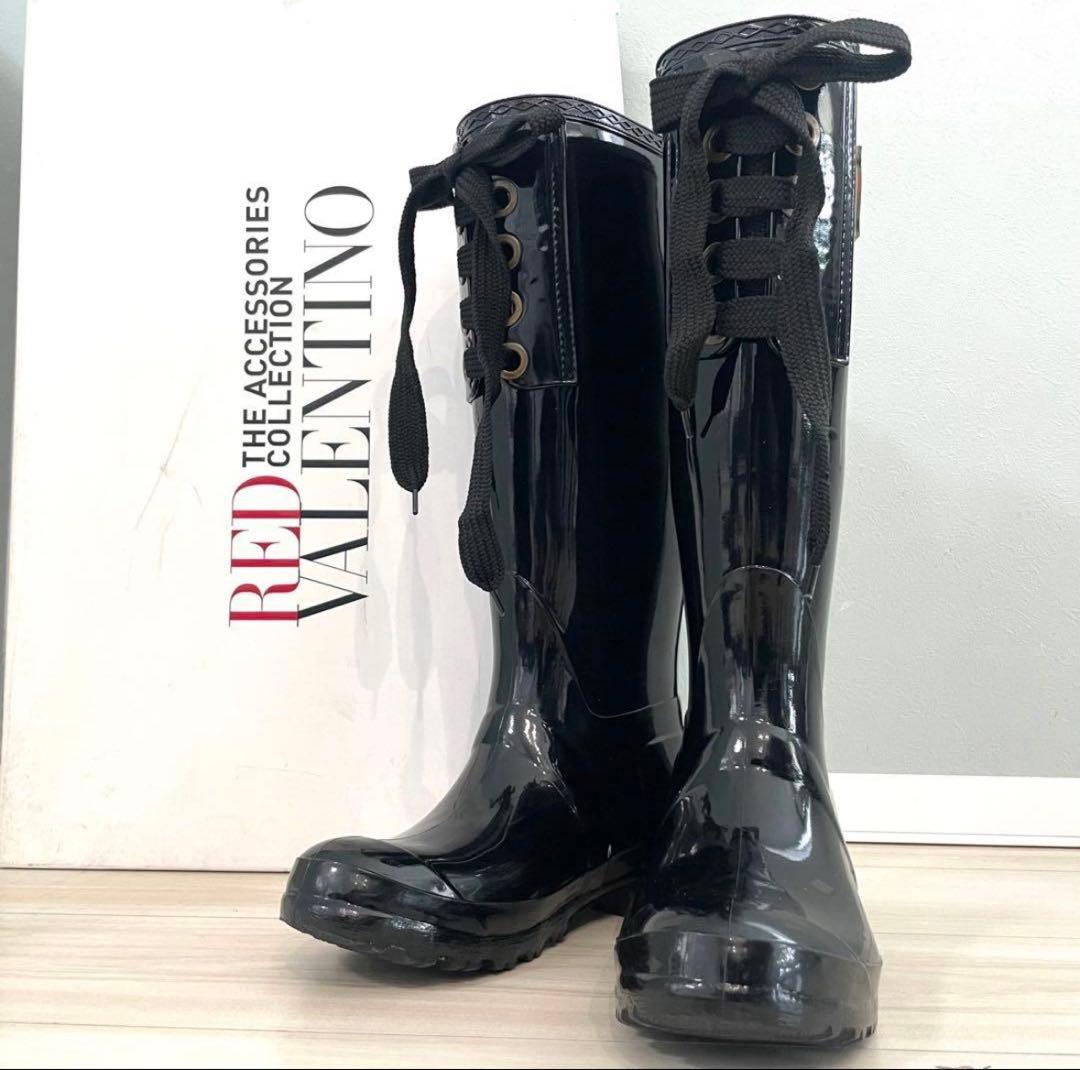 極美品】レッドヴァレンティノ レインブーツ ブラック 37 箱付き - 靴