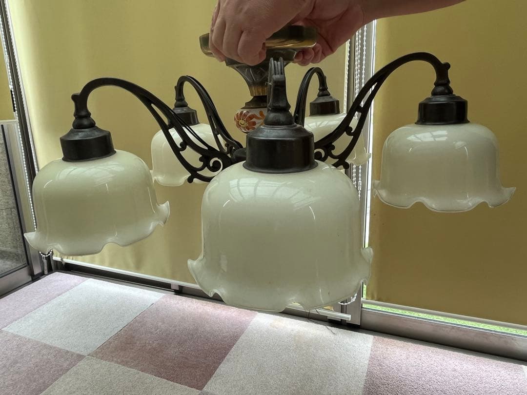 値下げ！アンティーク　ガラスシャンデリア 5灯