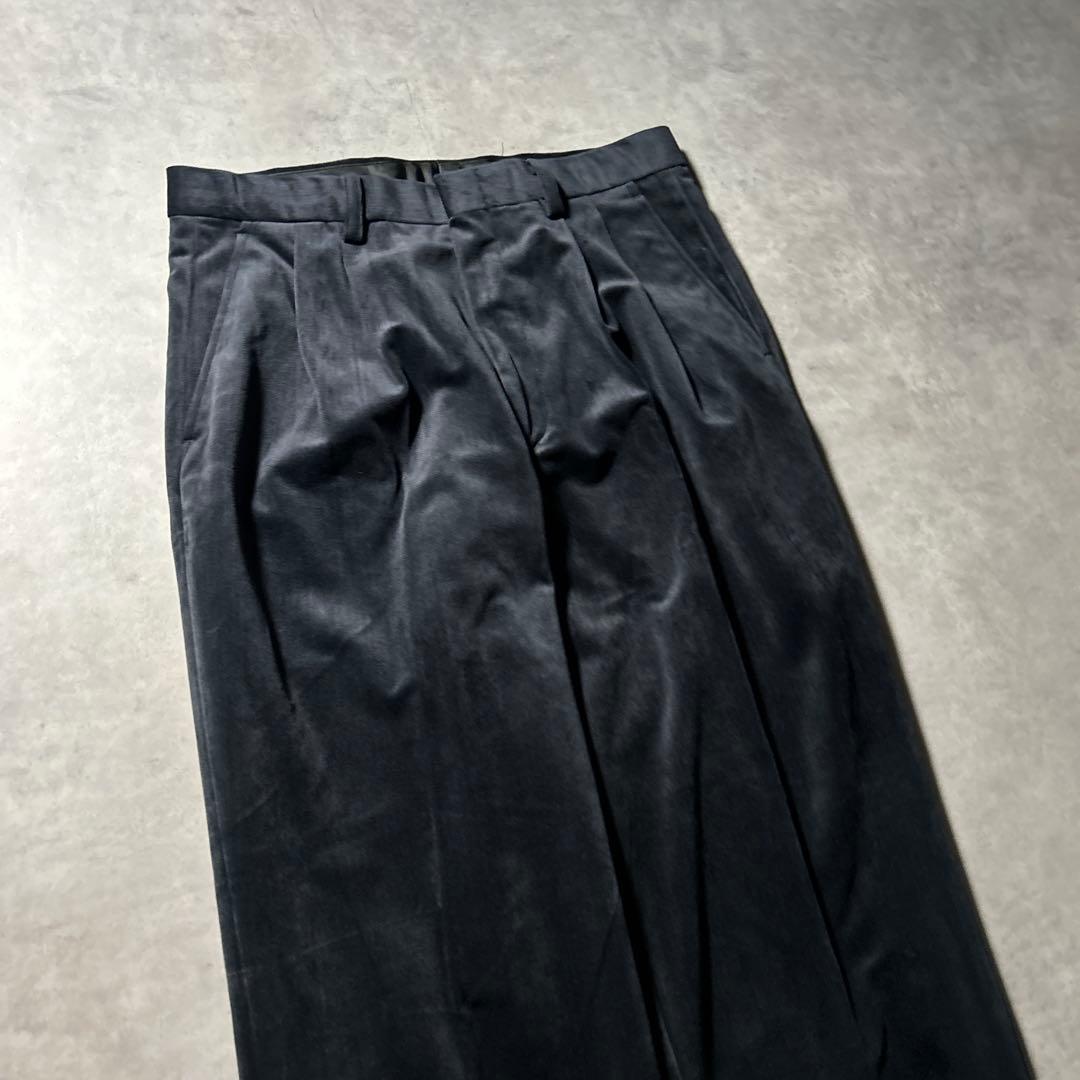 ヴィンテージ 2タック ベロア ブラック モード レトロ ワイドスラックス