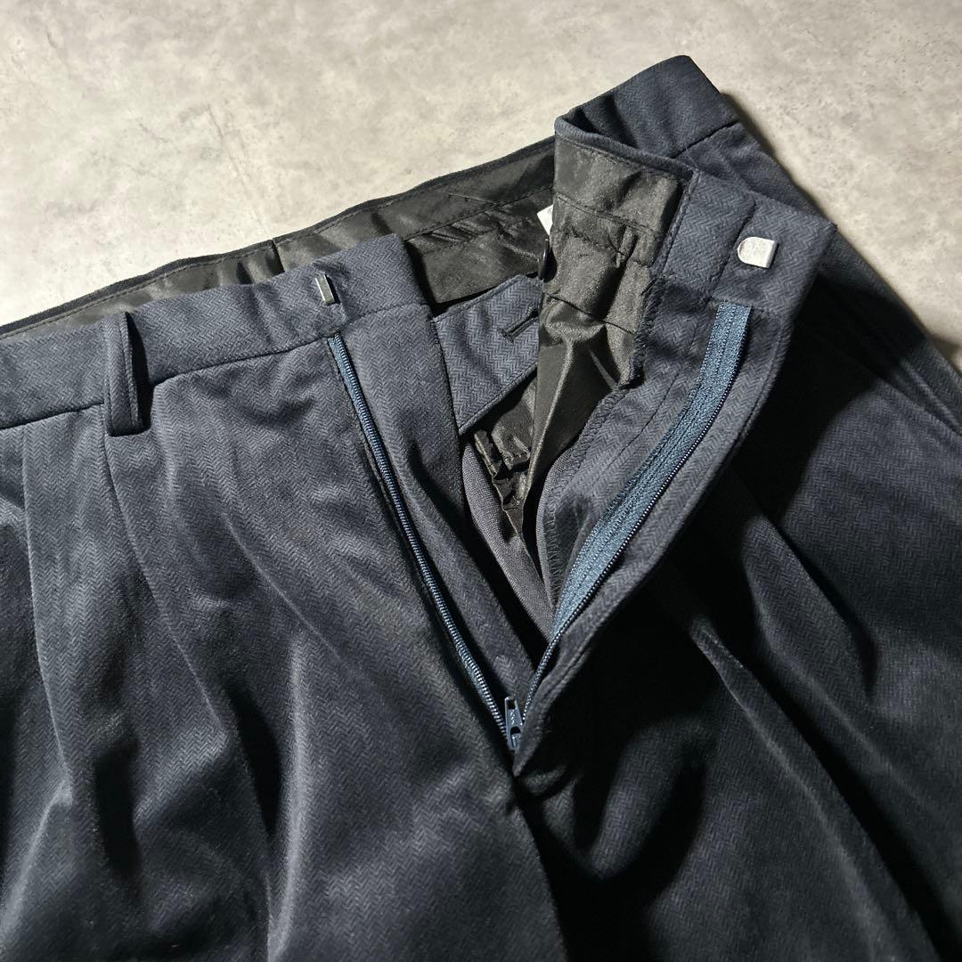 ヴィンテージ 2タック ベロア ブラック モード レトロ ワイドスラックス